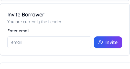 The Invite Borrower card where the loan owner enters the other party's email
