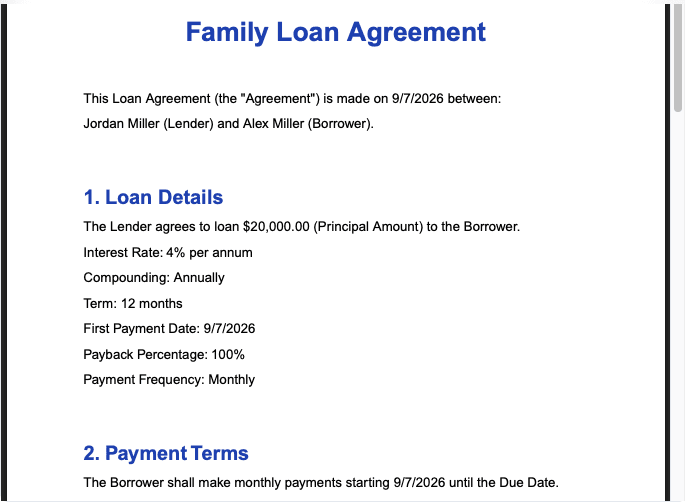 A written family loan agreement documenting the amount, interest rate, and repayment terms, the kind of documentation the IRS looks for