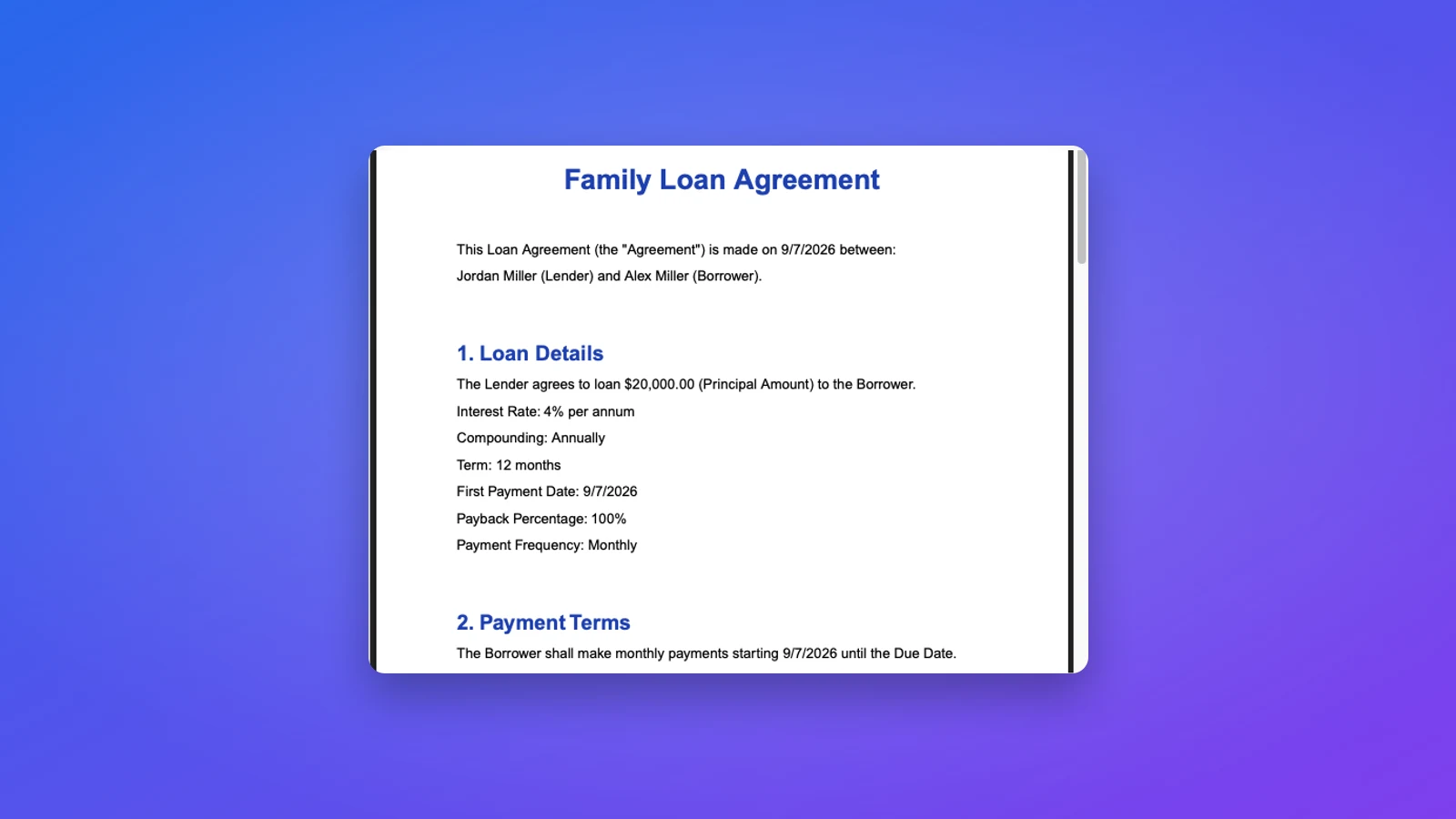 A written family loan agreement documenting the amount, interest rate, and repayment terms, the kind of documentation the IRS looks for